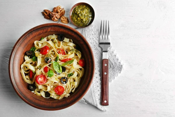 Plate with delicious pasta — Stock Photo, Image