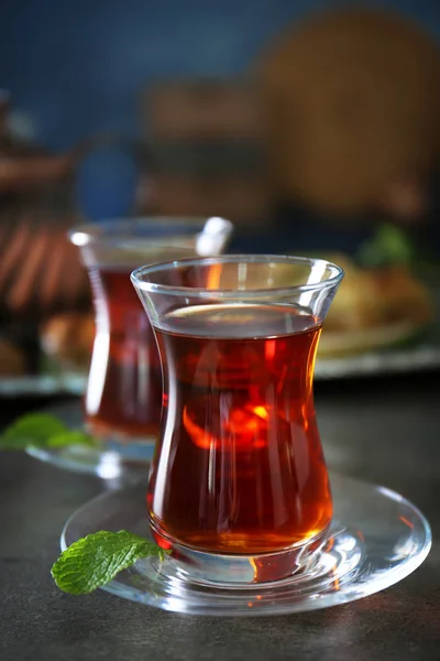 Turkish tea in traditional glasses — Stock Photo, Image