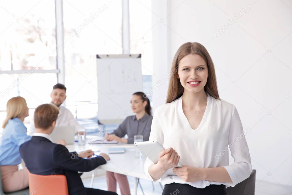 Young woman at business presentation