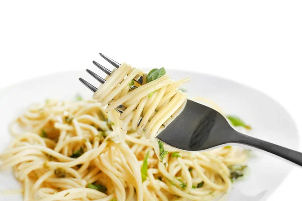 Vork met smakelijke pasta — Stockfoto