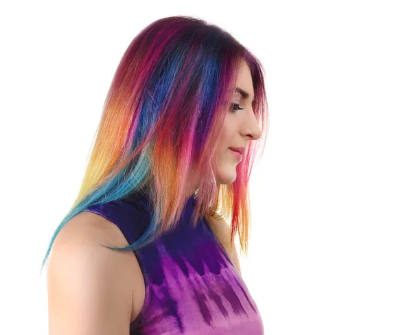 Женщина с красочными окрашенными волосами — стоковое фото