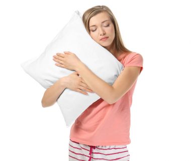 Young sleepy woman with pillow  clipart