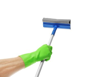 Beyaz arka plan üzerinde paspas ile temizleyici