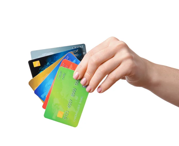 Cartões de crédito de mão — Fotografia de Stock