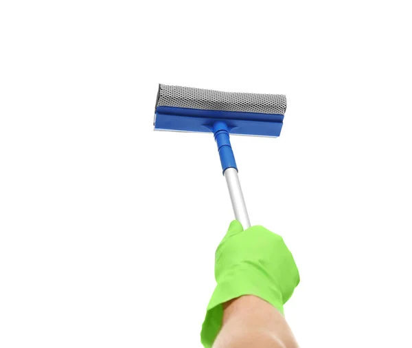 Mão de limpador de janelas com esfregão — Fotografia de Stock