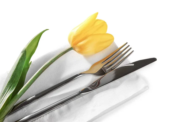 Cutlery set with beautiful flower — Stock Photo, Image