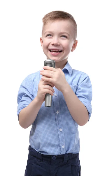 Menino bonito com microfone — Fotografia de Stock