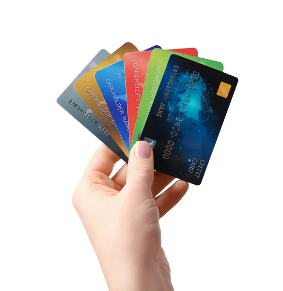 Kredi kartları tutmak el — Stok fotoğraf