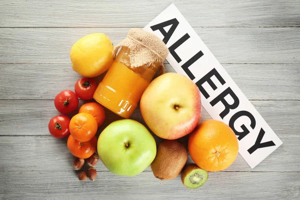 Text allergi och mat — Stockfoto