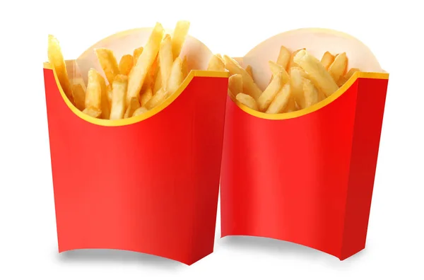 Carton boxes with delicious French fries — Stock Photo, Image