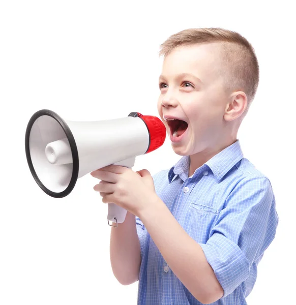 Cute little boy with megaphone — Stock Photo, Image