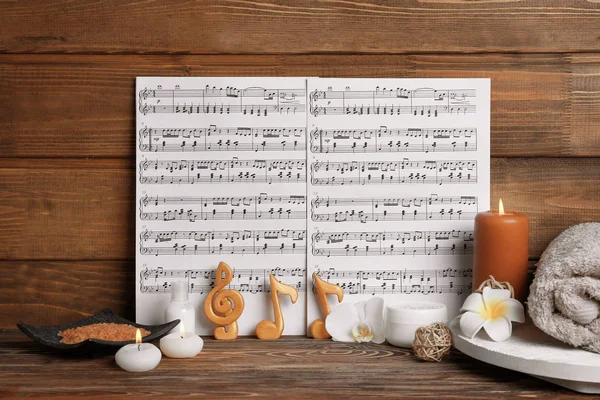 Spa accessories and musical notes — Stock Photo, Image