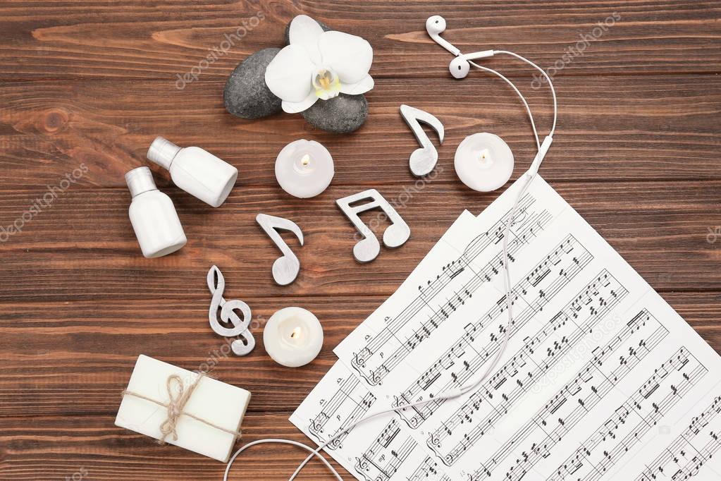 spa accessories and musical notes 