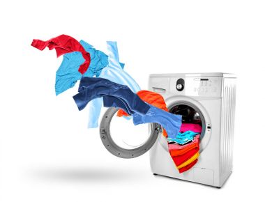 Washing machine and flying clothes clipart