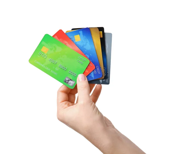 Ręka trzyma karty kredytowe — Zdjęcie stockowe