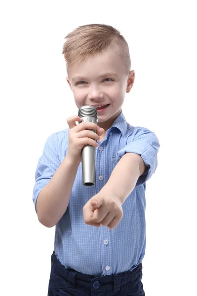 Schattige kleine jongen met microfoon — Stockfoto