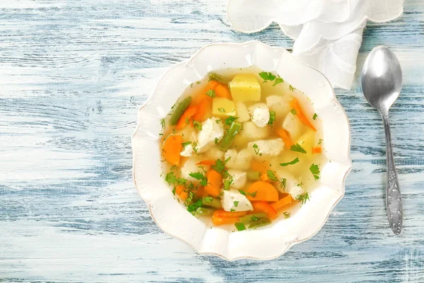 Plate with chicken soup — Stock Photo, Image