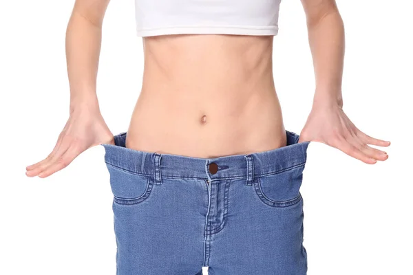 Mujer en jeans grandes — Foto de Stock