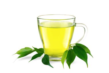 fincan çay ve yeşil yaprakları 