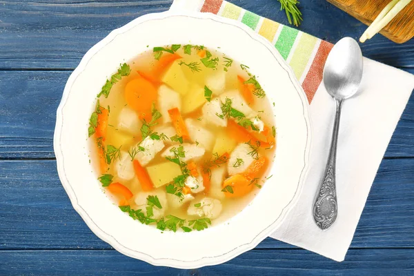 Plate with chicken soup — Stock Photo, Image