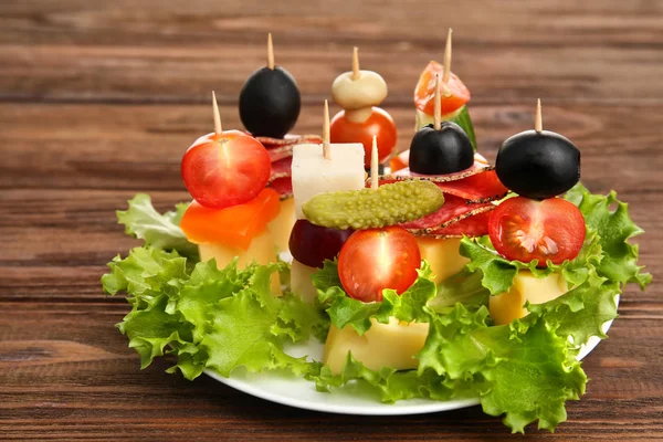 Plate with set of delicious canape — Stock Photo, Image