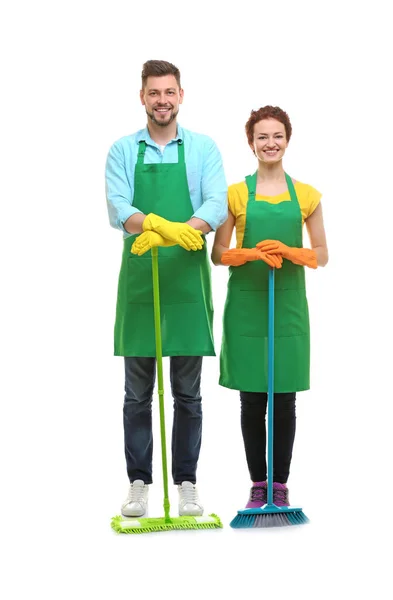 Couple with cleaning supplies — Stock Photo, Image