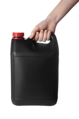 siyah plastik bidon tutan el 