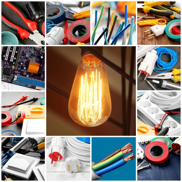 Collage for electric installation work — Stock Photo, Image