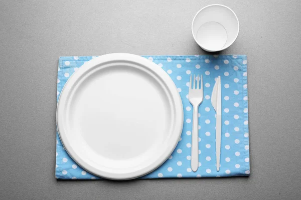 White plastic disposable tableware — Stock Photo, Image