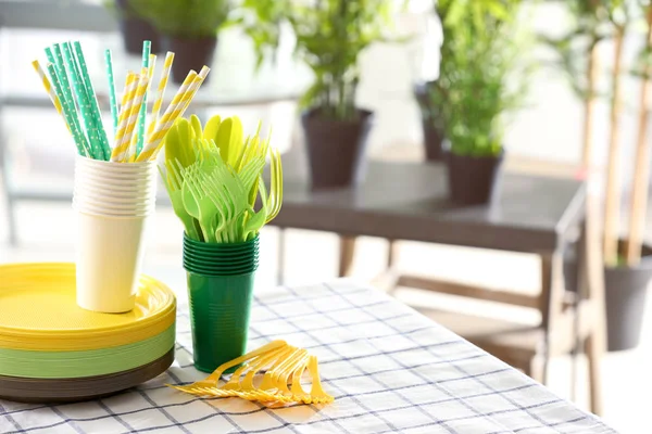Plastic ware on table — Stock Photo, Image