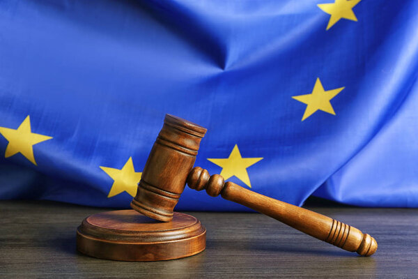 Judge gavel on European Union flag 