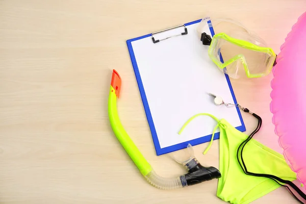 Swimming set and clipboard — Stock Photo, Image