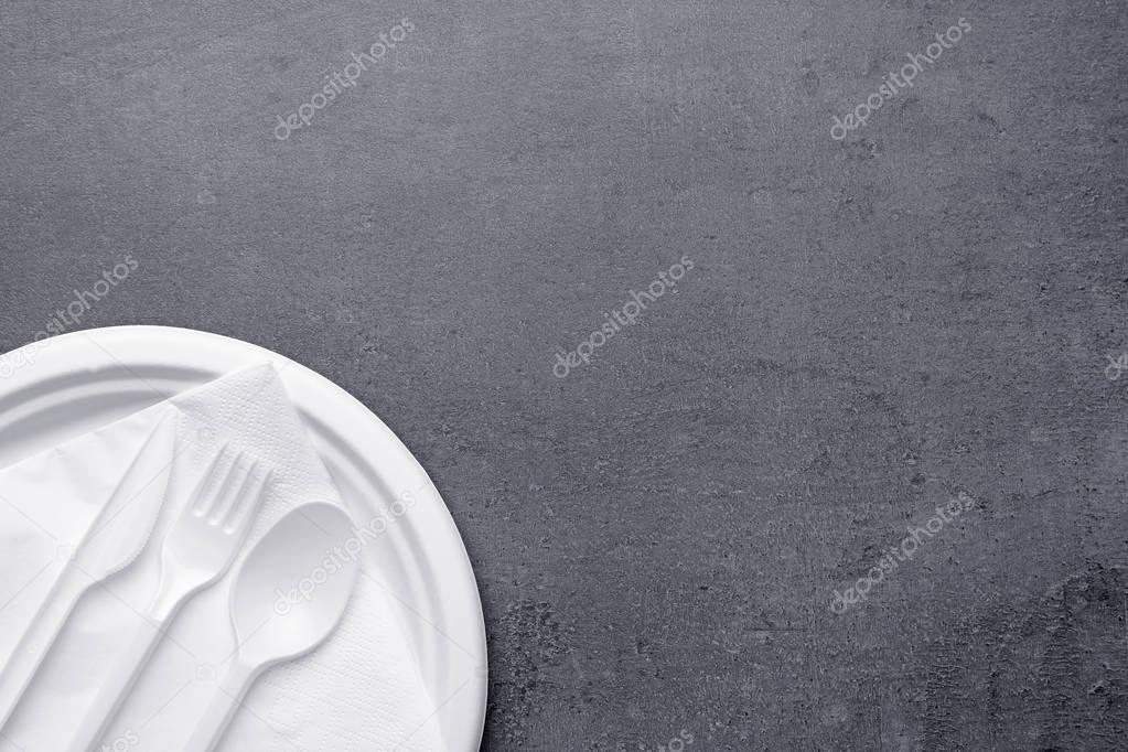 White plastic disposable tableware  