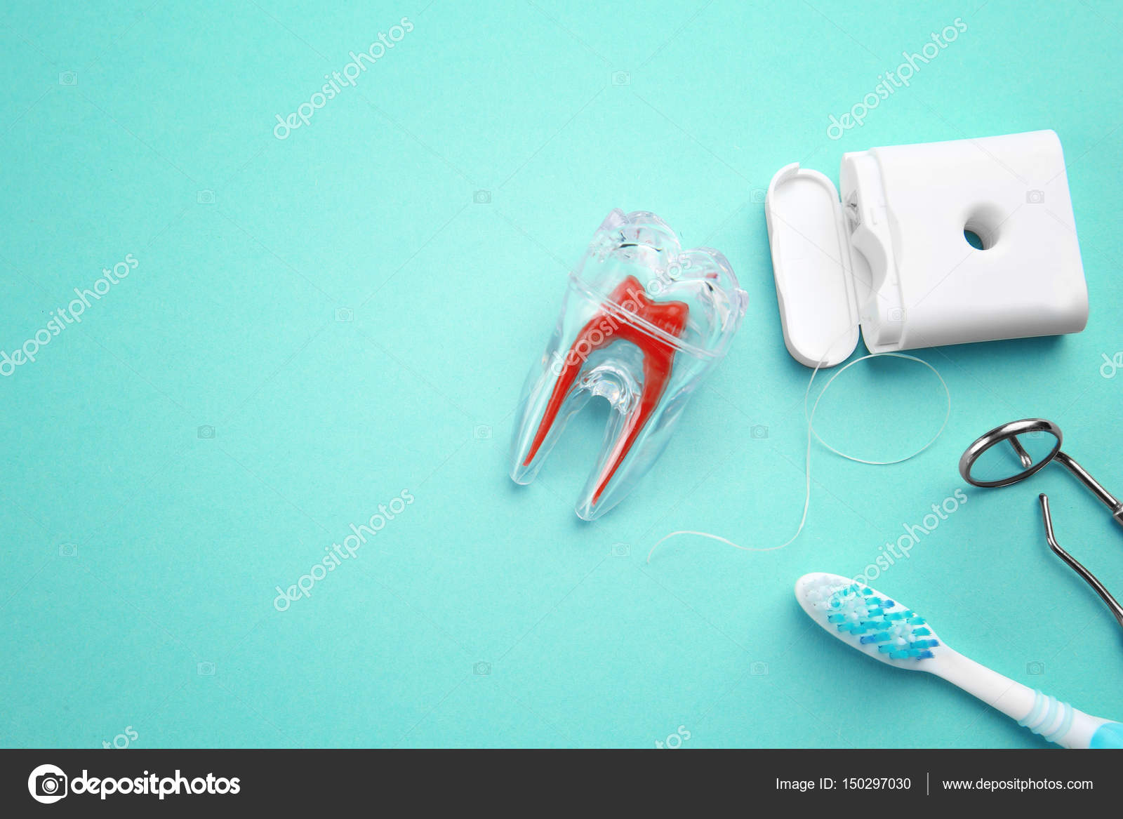 Download Toothbrush, plastic tooth mockup, dental instruments — Stock Photo © belchonock #150297030