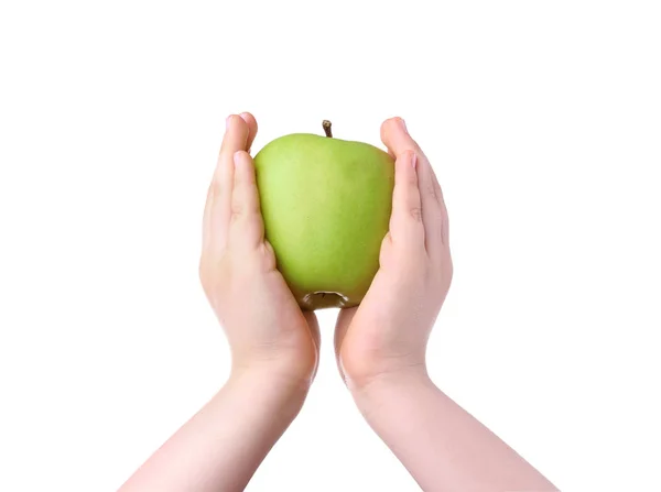 Manos de niño sosteniendo manzana — Foto de Stock