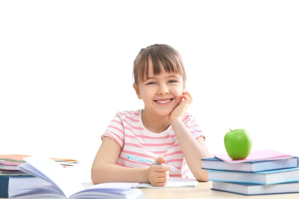 Gelukkig schoolmeisje studeren — Stockfoto