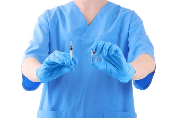 Doctor with syringe and medicine — Stock Photo, Image