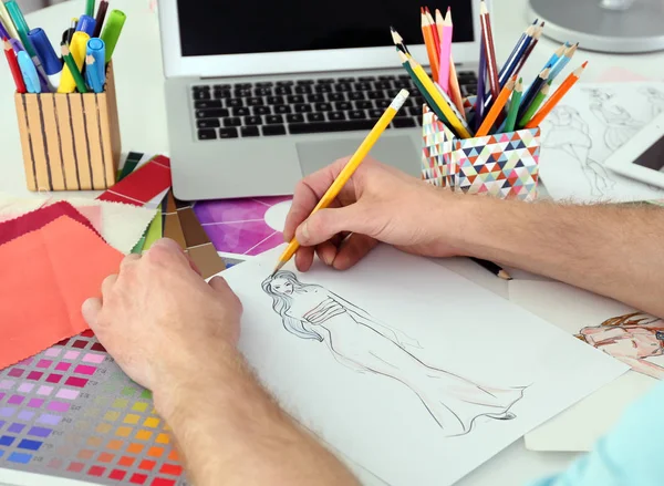 Fashion designer drawing — Stock Photo, Image