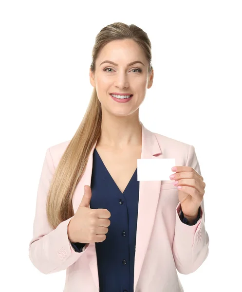 ビジネス カードを持つ若い女 — ストック写真