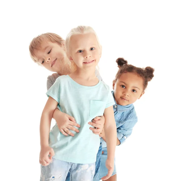 Милые маленькие дети на белом фоне — стоковое фото