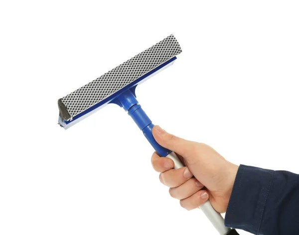 Hand of male window cleaner with mop — Stock Photo, Image