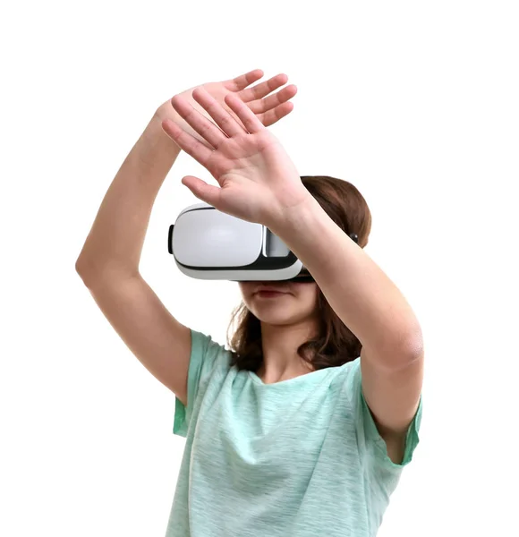 Colegiala con gafas de realidad virtual — Foto de Stock