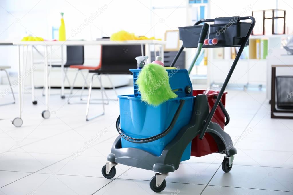 Janitor cart with cleaning equipment