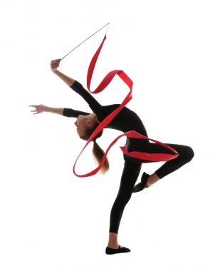 Young girl doing gymnastics with ribbon clipart