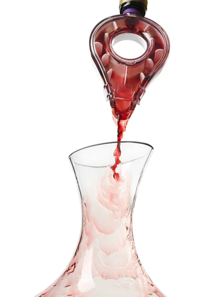 Pouring red wine into decanter — Stock Photo, Image