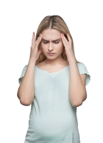 Pregnant woman suffering from headache — Stock Photo, Image