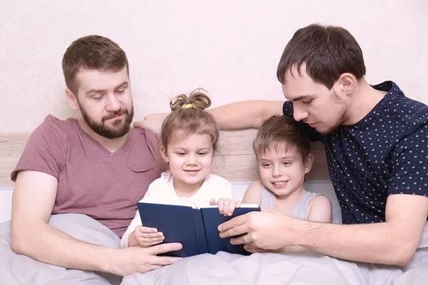 Male gay couple with children — Stock Photo, Image