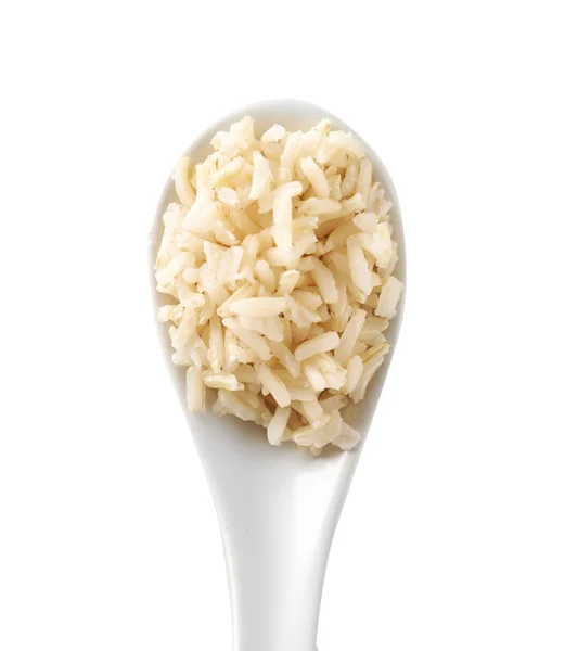 Kaşık ile kahverengi pirinç — Stok fotoğraf