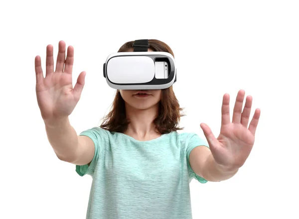 Colegiala con gafas de realidad virtual — Foto de Stock