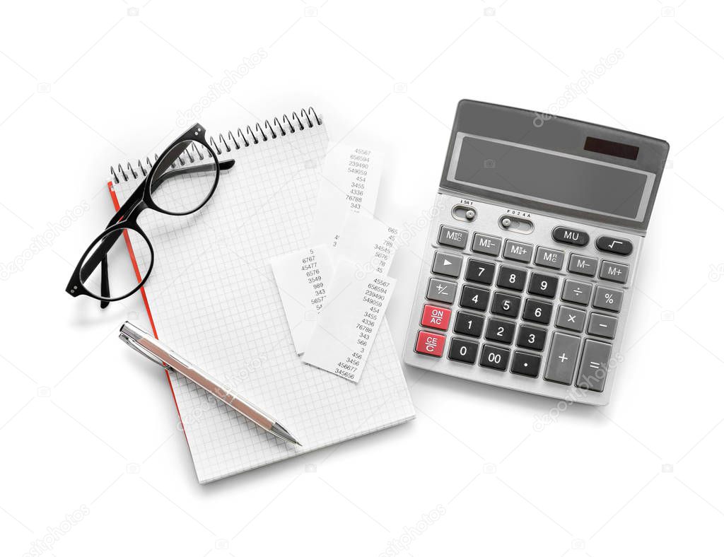 Gray calculator and notebook
